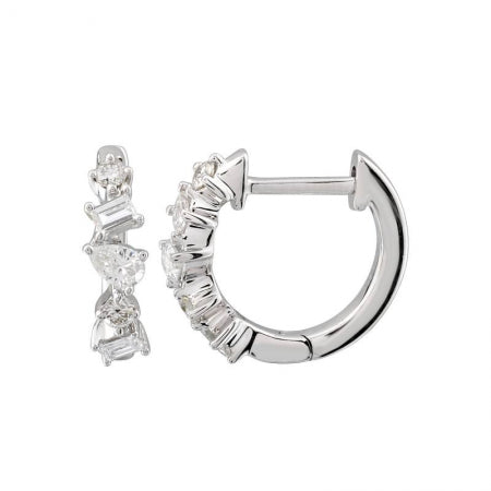 Agent Jewel - 14k White Gold Multi-shape Diamond Huggie Earrings
