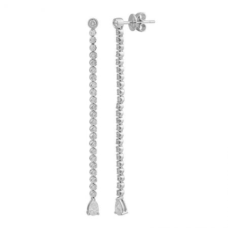 Agent Jewel - 14k White Pear Shape Diamond & Gold Crown Prong Diamond Tennis Earrings