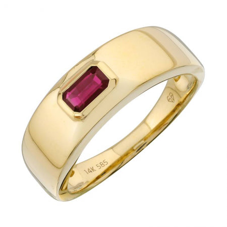 Agent Jewel - 14k Yellow Gold Emerald Shape Ruby Ring