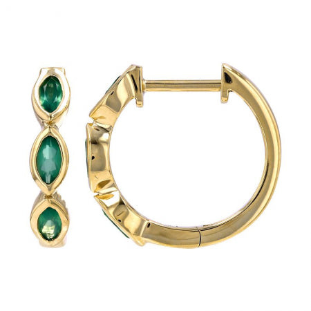 Agent Jewel - 14k Yellow Gold Marquise Shape Grren Agate Huggie Earrings