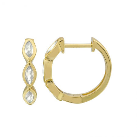 Agent Jewel - 14k White Gold Marquise Shape White Topaz Huggie Earrings