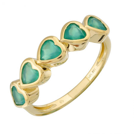 Agent Jewel - 14k Yellow Gold Heart Shape Green Agate Huggie Earrings