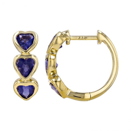 Agent Jewel - 14k Yellow Gold Heart Shape Iolite Huggie Earrings