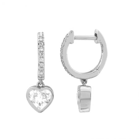 Agent Jewel - 14k White Gold Diamond Heart Shape Huggie Earrings