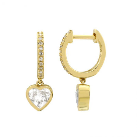 Agent Jewel - 14k Yellow Gold Diamond Heart Shape Huggie Earrings