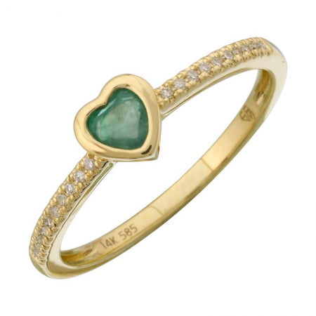 Agent Jewel - 14k Yellow Gold Emerald Heart Shape Diamond Ring