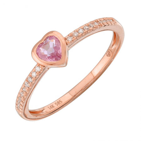 Agent Jewel - 14k Rose Gold Pink Sapphire Heart Shape Diamond Ring
