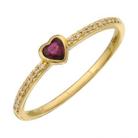 Agent Jewel - 14k Yellow Gold Ruby Heart Shape Diamond Ring