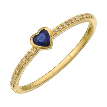 Agent Jewel - 14k Yellow Gold Sapphire Heart Shape Diamond Ring