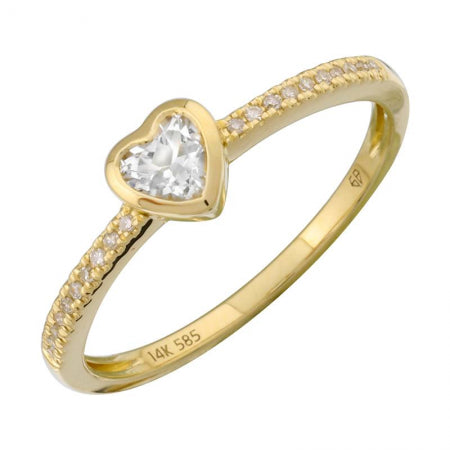 Agent Jewel - 14k Yellow Gold White Topaz Heart Shape Diamond Ring