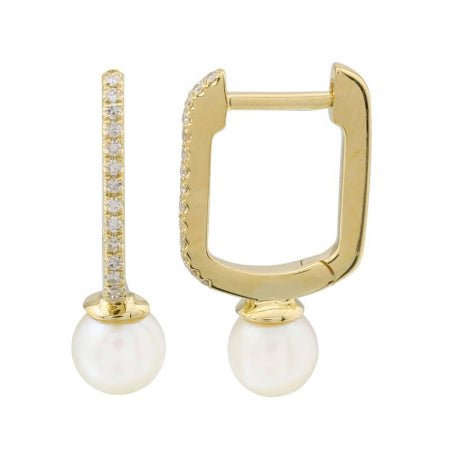 Agent Jewel - 14k Yellow Gold Diamond Pearl Huggie Earrings