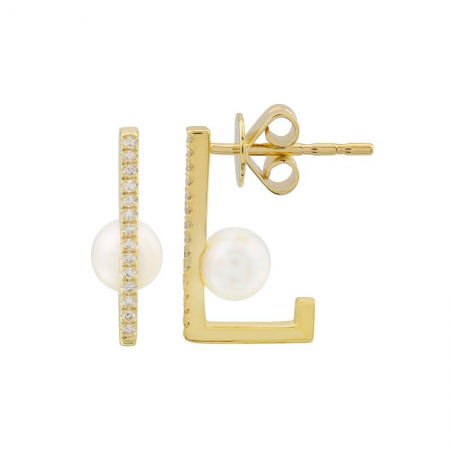 Agent Jewel - 14k Yellow Gold Diamond Pearl Earrings