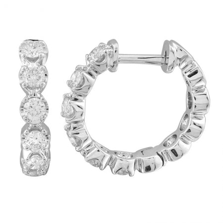 Agent Jewel - 14k White Gold Crown Prong Setting Diamond Huggie Earrings