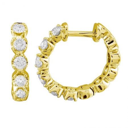 Agent Jewel - 14k Yellow Gold Crown Prong Setting Diamond Huggie Earrings