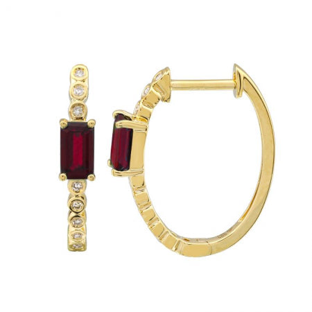 Agent Jewel - 14k Yellow Gold Ruby Diamond Huggie Earrings