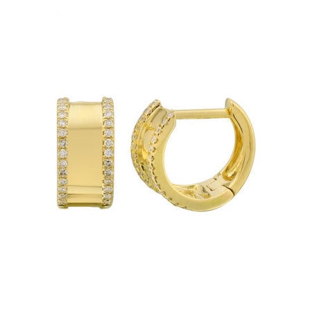 Agent Jewel - 14k Yellow Gold Wide Huggie Earrings With Dmamond Border