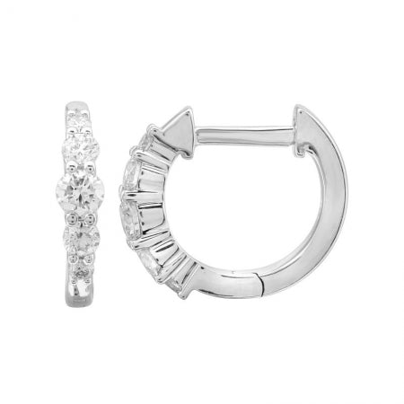 Agent Jewel - 14k White Gold Shared Prong Diamond Huggie Earrings