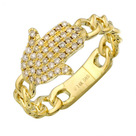 Agent Jewel - 14k Yellow Gold Diamoond Hamsa Link Ring