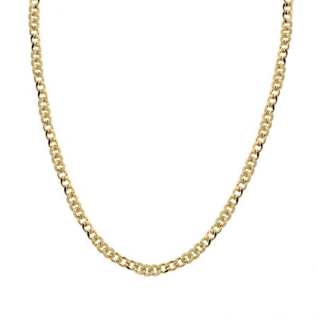 Agent Jewel - 14k Yellow Gold Alternated Cuban Link Chain Diamond Necklace