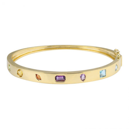 Agent Jewel - 14k Yellow Gold Multi Shape Color Stone Bangle