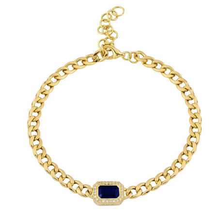 Agent Jewel - 14k Yellow Gold Emerald Cut Sapphire Cuban Link Chain Bracelet