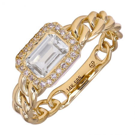 Agent Jewel - 14k Yellow Gold Emerald Cut White Topaz Cuban Link Chain Ring
