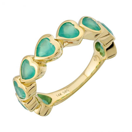 Agent Jewel - 14k Yellow Gold Heart Shape Green Agate Ring