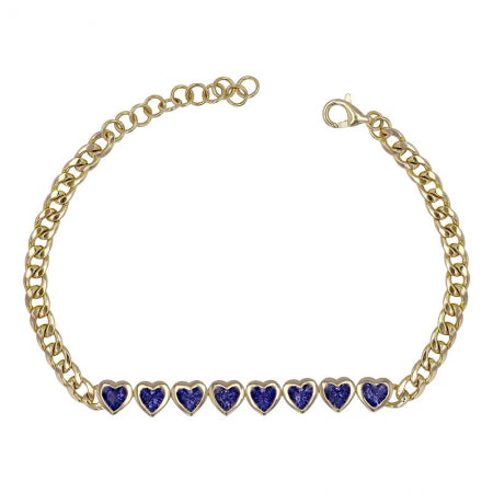Agent Jewel - 14k Yellow Gold Heart Shape Iolite Cuban Link Chain Bracelet