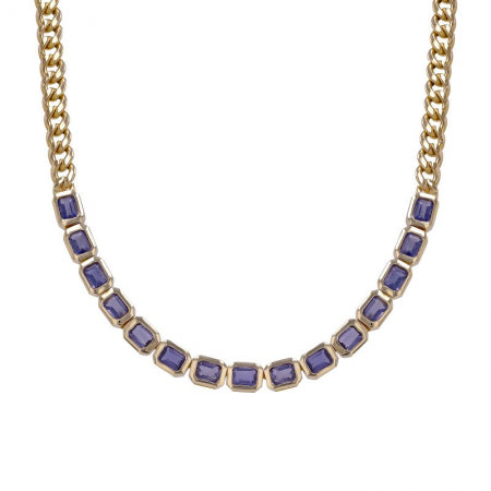 Agent Jewel - 14k Yellow Gold Emerald Shape Iolite Cuban Link Chain Necklace