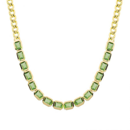 Agent Jewel - 14k Yellow Gold Emerald Shape Peridote Cuban Link Chain Necklace