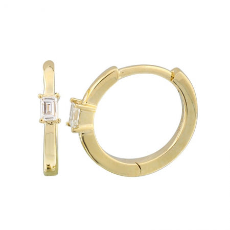 Agent Jewel - 14k Yellow Gold Baguette Diamond Huggie Earrings