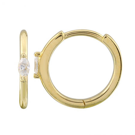 Agent Jewel - 14k Yellow Gold Marquise Diamond Huggie Earrings