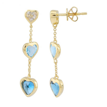 Agent Jewel - 14k Yellow Gold Graduated London Blue Topaz Heart Earrings