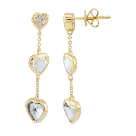 Agent Jewel - 14k Yellow Gold Graduated White Topaz Heart Earrings