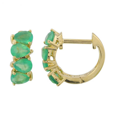 Agent Jewel - 14k Yellow Gold Pear Shape Green Agate Huggie Earrings