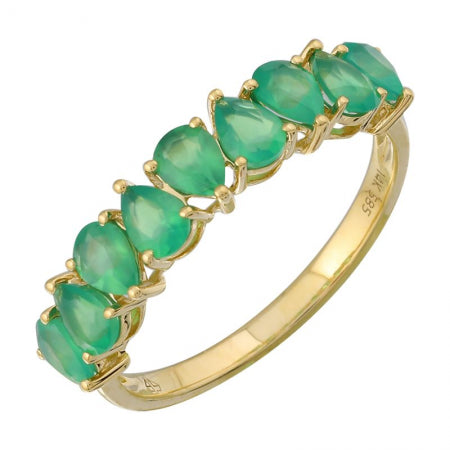Agent Jewel - 14k Yellow Gold Pear Shape Green Agate Ring