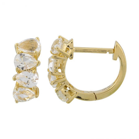 Agent Jewel - 14k Yellow Gold Pear Shape White Topaz Huggie Earrings
