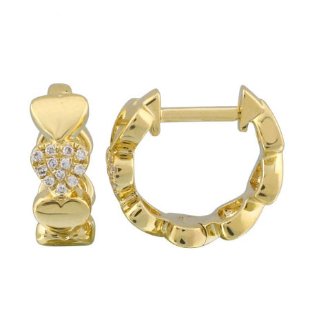 Agent Jewel - 14k Yellow Gold Alternated Pave Heart Diamond Huggie Earrings