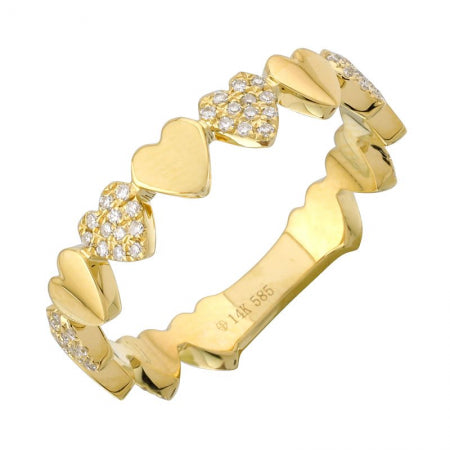 Agent Jewel - 14k Yellow Gold Alternated Pave Heart Diamond Ring