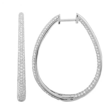 Agent Jewel - 14k White Gold Tapered Diamond In & Out Hoop Earrings