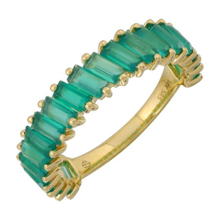 Agent Jewel - 14k Yellow Gold Slanted Baguette Green Agate Ring