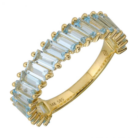 Agent Jewel - 14k Yellow Gold Slanted Baguette Blue Topaz Ring