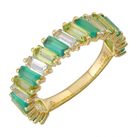 Agent Jewel - 14k Yellow Gold Slanted Baguette Gradient Green Agate Ring