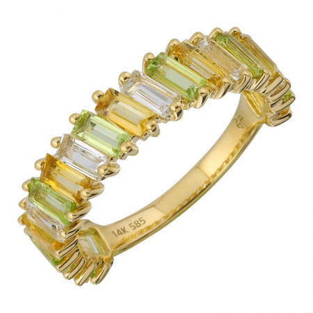Agent Jewel - 14k Yellow Gold Slanted Baguette Gradient Perodot Ring