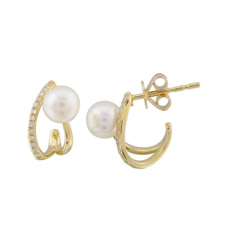 Agent Jewel - 14k Yellow Gold Diamond Caged Pearl Earrings
