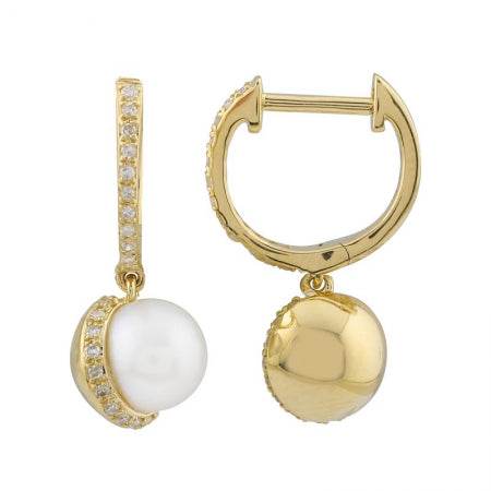 Agent Jewel - 14k Yellow Gold Diamomd Pearl Earrings