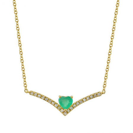 Agent Jewel - 14k Yellow Gold Heart Shape Emerald Diamond Necklace