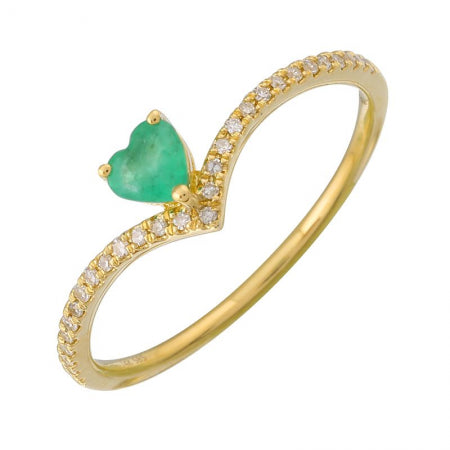 Agent Jewel - 14k Yellow Gold Heart Shape Emerald Diamond Ring