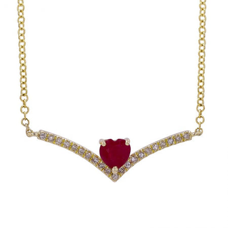 Agent Jewel - 14k Yellow Gold Heart Shape Ruby Diamond Necklace