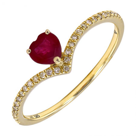 Agent Jewel - 14k Yellow Gold Heart Shape Ruby Diamond Ring